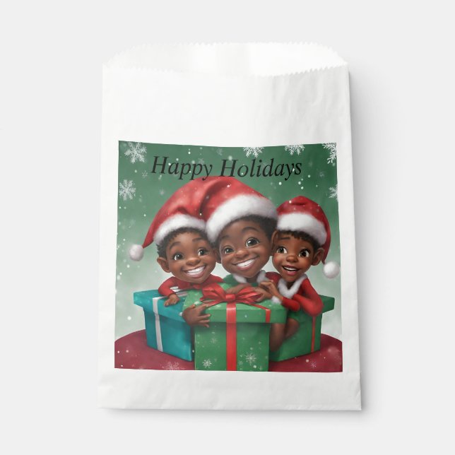 African American Christmas Elfs  Favor Bag (Front)