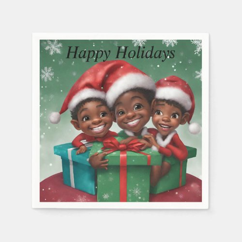 African American Christmas Elfs  Napkins