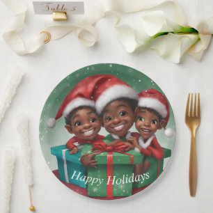 African American Christmas Elfs  Paper Plates