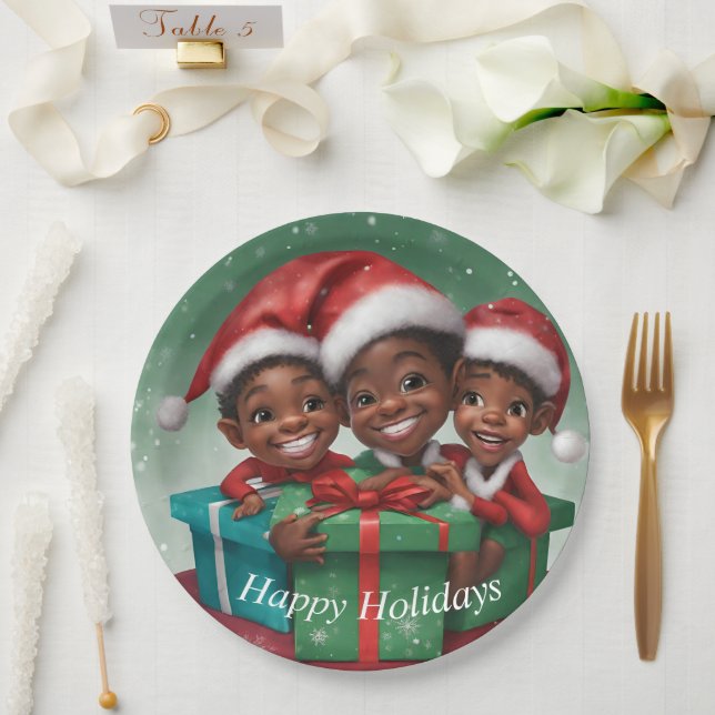 African American Christmas Elfs  Paper Plates (Wedding)