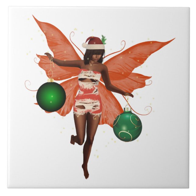 African American Christmas Fairy Ceramic Tile (Front)