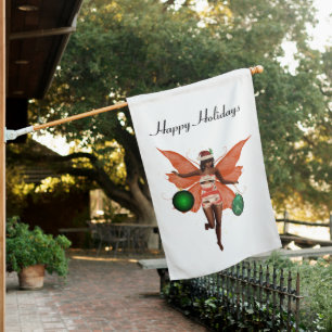 African American Christmas Fairy House Flag