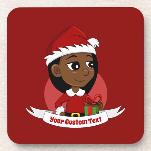 African American Christmas girl cartoon Beverage Coaster