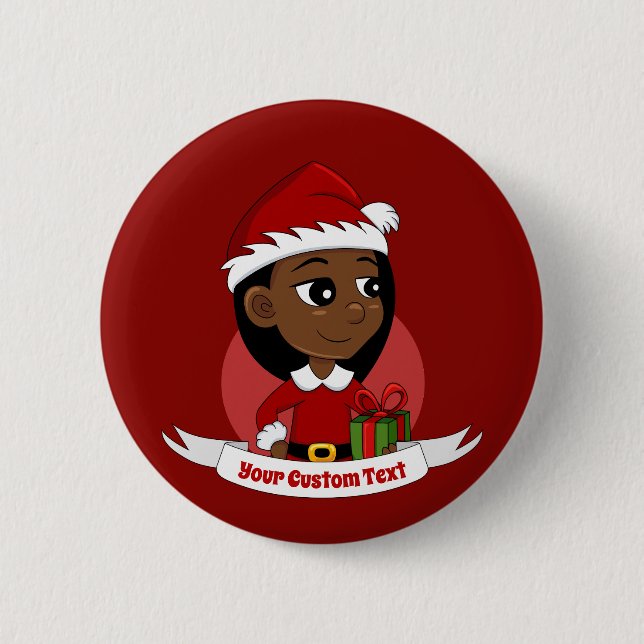 African American Christmas girl cartoon Button (Front)