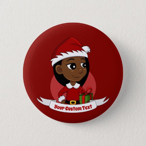 African American Christmas girl cartoon Button