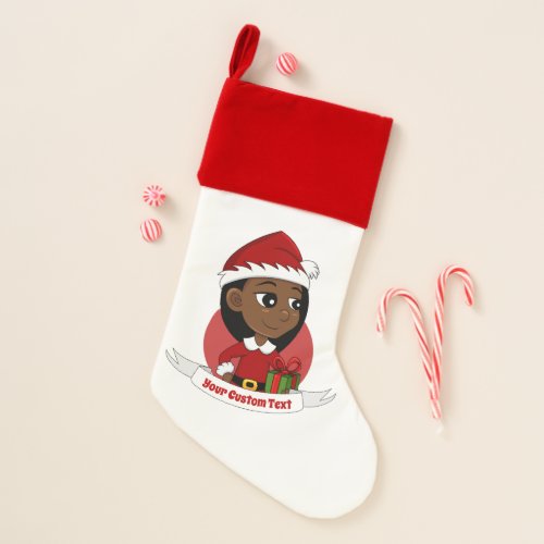 African American Christmas girl cartoon Christmas Stocking