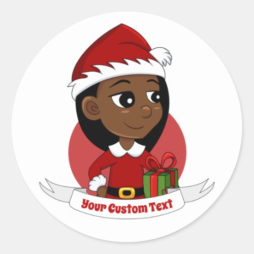 African American Christmas girl cartoon Classic Round Sticker