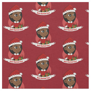 African American Christmas girl cartoon Fabric