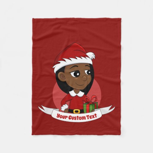 African American Christmas girl cartoon Fleece Blanket