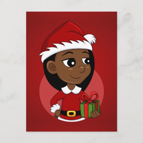 African American Christmas girl cartoon Holiday Postcard