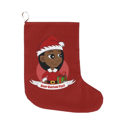 African American Christmas girl cartoon Large Christmas Stocking