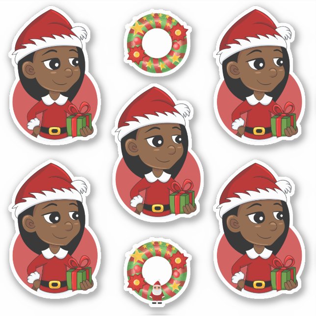 African American Christmas girl cartoon Sticker (Front)