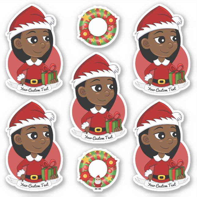 African American Christmas girl cartoon Sticker (Front)