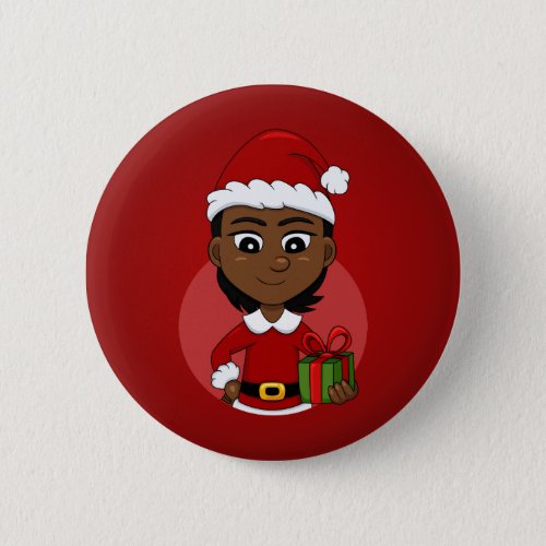 African American Christmas girl with short hair Button