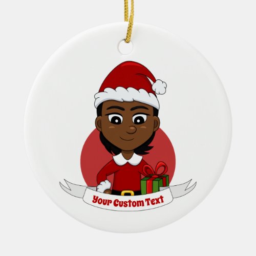 African American Christmas girl with short hair Ceramic Ornament