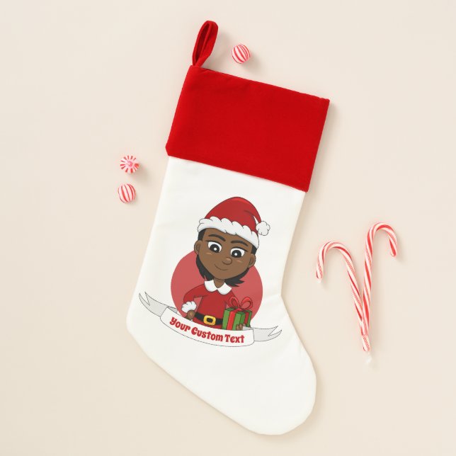 African American Christmas girl with short hair Christmas Stocking (Front)
