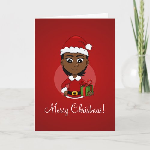 African American Christmas girl with short hair Holiday Card