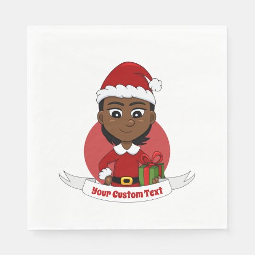 African American Christmas girl with short hair Napkins