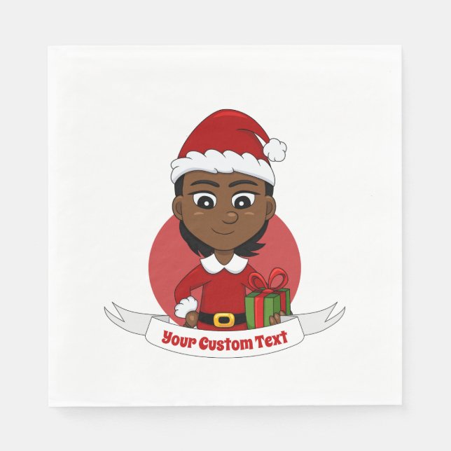 African American Christmas girl with short hair Napkins (Front)