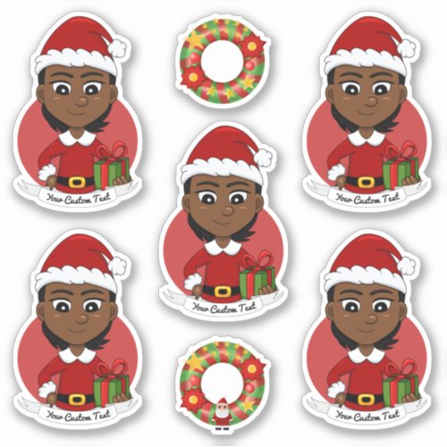 African American Christmas girl with short hair Sticker