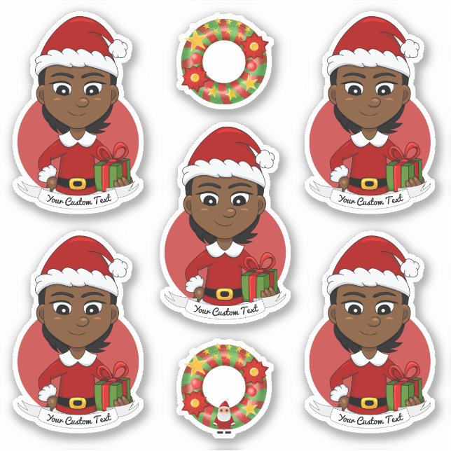 African American Christmas girl with short hair Sticker (Front)