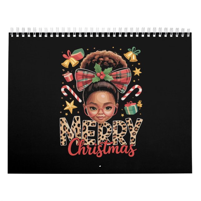 African American Christmas Messy Bun Black Mom  Calendar (Cover)