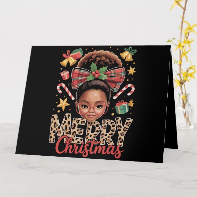 African American Christmas Messy Bun Black Mom  Card (Yellow Flower)