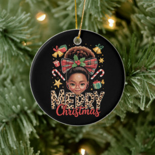 African American Christmas Messy Bun Black Mom Ceramic Ornament