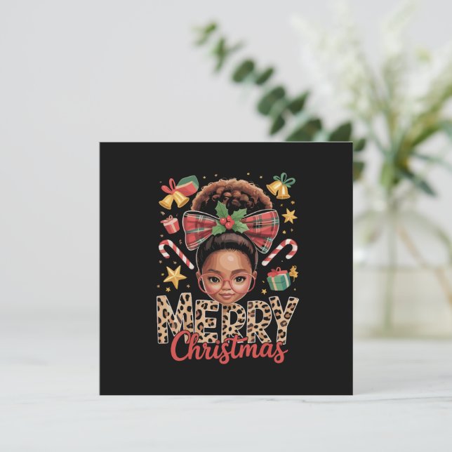 African American Christmas Messy Bun Black Mom  Holiday Card (Standing Front)