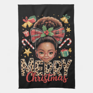 African American Christmas Messy Bun Black Mom  Kitchen Towel