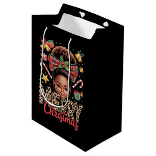 African American Christmas Messy Bun Black Mom Medium Gift Bag