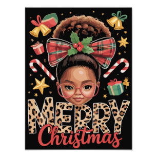 African American Christmas Messy Bun Black Mom Photo Print