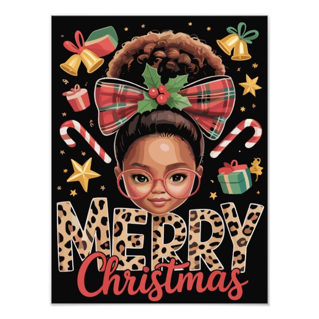 African American Christmas Messy Bun Black Mom  Photo Print (Front)