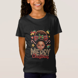 African American Christmas Messy Bun Black Mom  T-Shirt