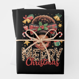 African American Christmas Messy Bun Black Mom  Wrapping Paper Sheets