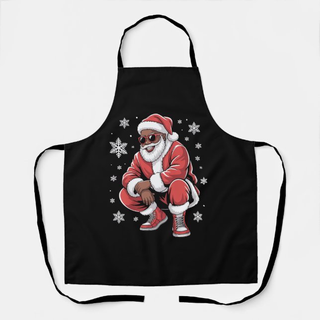 African American Christmas Pajama Xmas Afro Santa  Apron (Front)