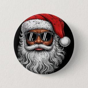 African American Christmas Pajama Xmas Afro Santa Button