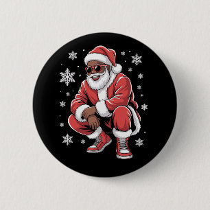 African American Christmas Pajama Xmas Afro Santa  Button