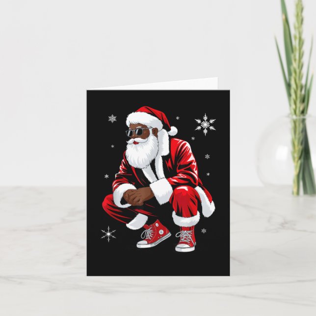 African American Christmas Pajama Xmas Afro Santa  Card (Front)