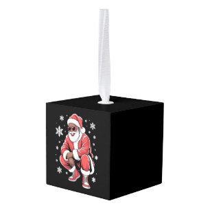 African American Christmas Pajama Xmas Afro Santa Cube Ornament