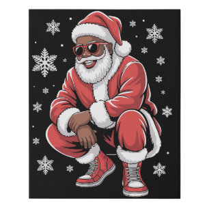 African American Christmas Pajama Xmas Afro Santa  Faux Canvas Print