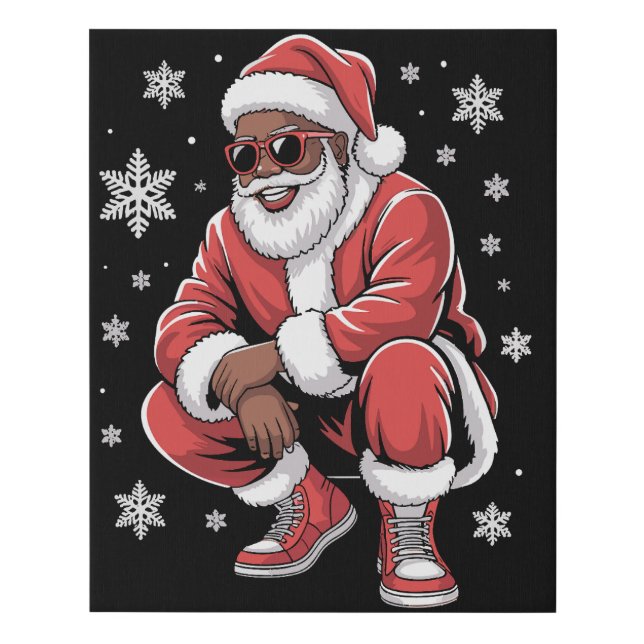 African American Christmas Pajama Xmas Afro Santa  Faux Canvas Print (Front)