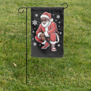 African American Christmas Pajama Xmas Afro Santa Garden Flag