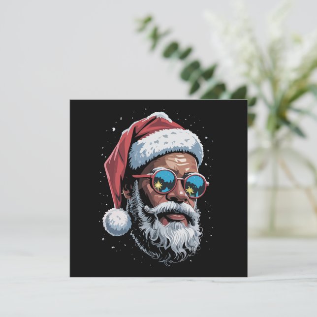 African American Christmas Pajama Xmas Afro Santa  Holiday Card (Standing Front)