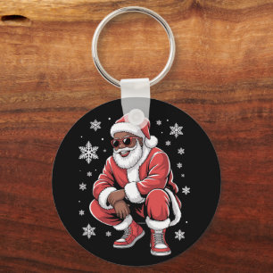 African American Christmas Pajama Xmas Afro Santa Keychain