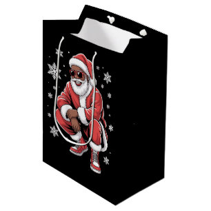 African American Christmas Pajama Xmas Afro Santa Medium Gift Bag