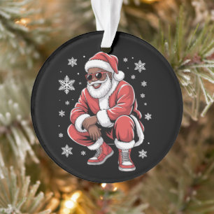 African American Christmas Pajama Xmas Afro Santa  Ornament