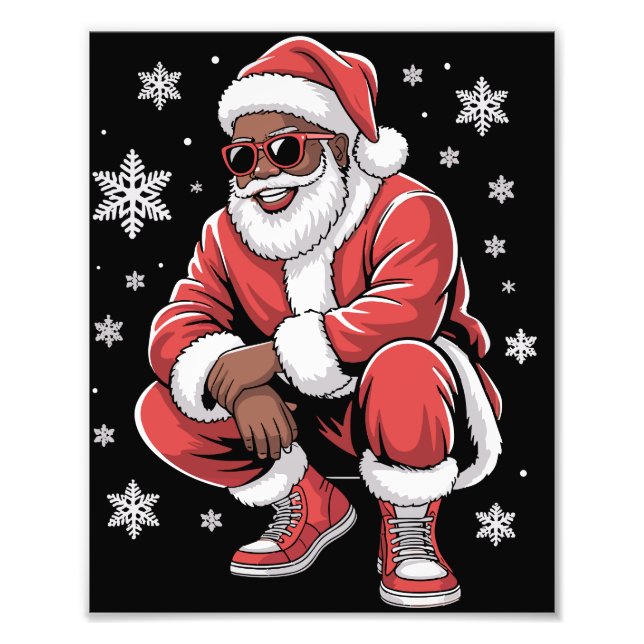 African American Christmas Pajama Xmas Afro Santa  Photo Print (Front)