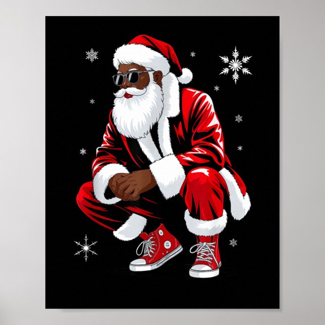 African American Christmas Pajama Xmas Afro Santa  Poster (Front)