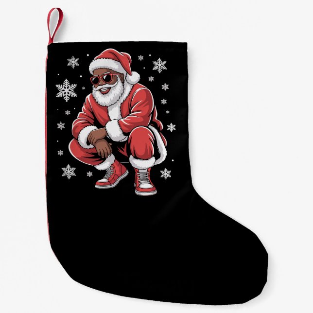 African American Christmas Pajama Xmas Afro Santa  Small Christmas Stocking (Front)